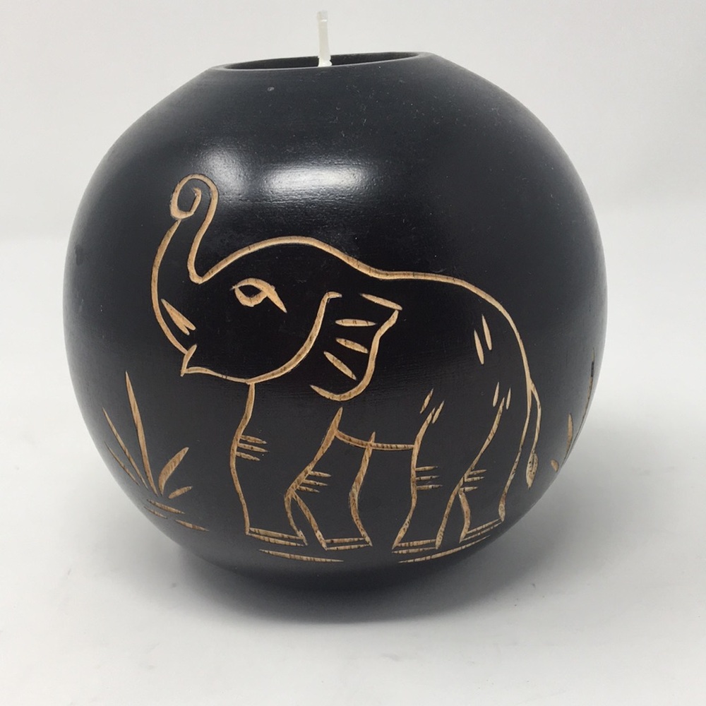 Carved  Wood Spherical Tea Light Holder - Picture 2 of 10